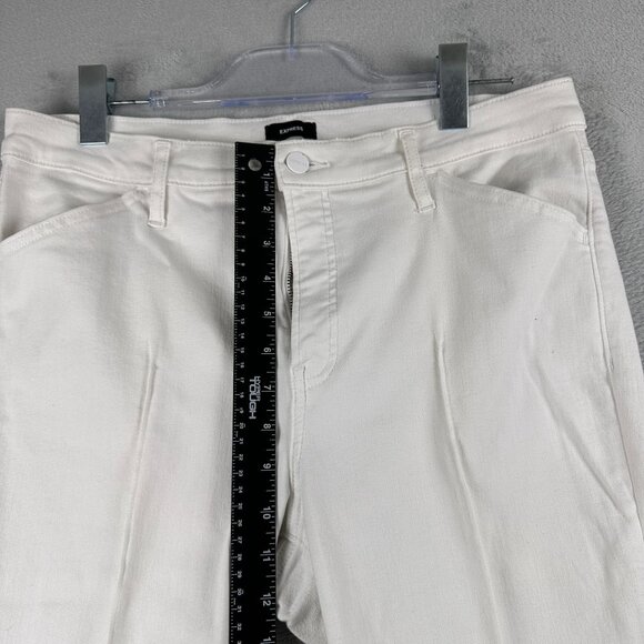 Express Skyscraper Bootcut Jeans Womens 14R Ankle Slit Mid Rise Pintuck White - Picture 12 of 16